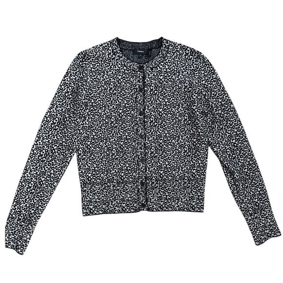 Theory Luxe Leopard Print Button-Front‎ Crew Neckline Cardigan Black Size Medium - Picture 3 of 12